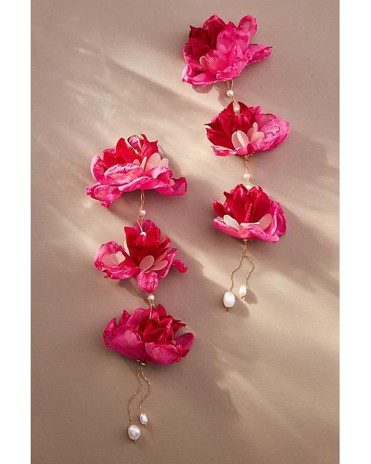 Anthropologie Pink Triple Flower Earrings