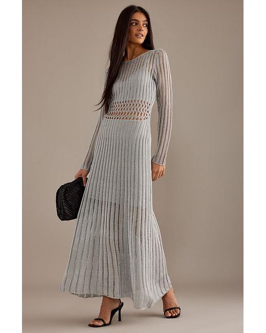 Significant Other Brown Adley Long-sleeve Open-knit Maxi Dress