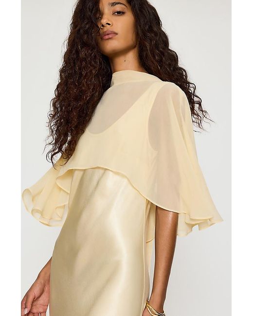 By Anthropologie Natural Casey Cape Overlay Satin Midi Dress
