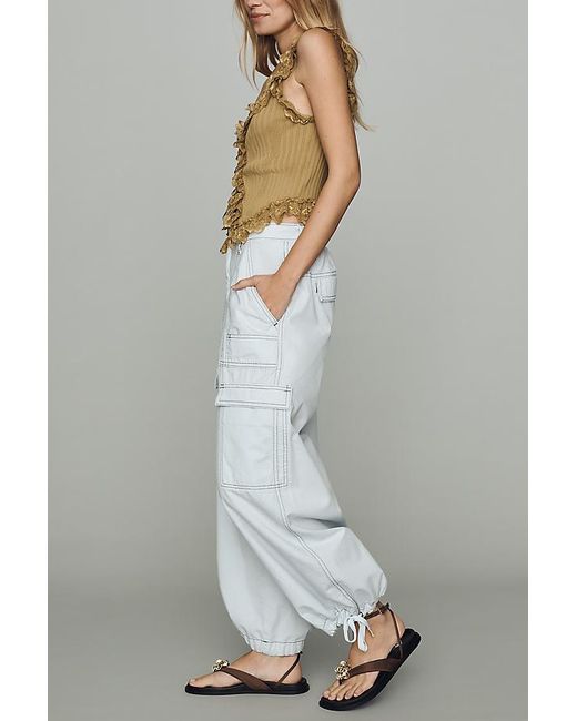 By Anthropologie White Linen-Cotton High Rise Wide-Leg Utility Trousers