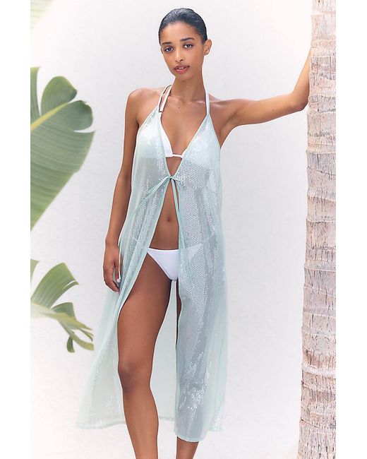 By Anthropologie Green Sequin Sheer Kaftan