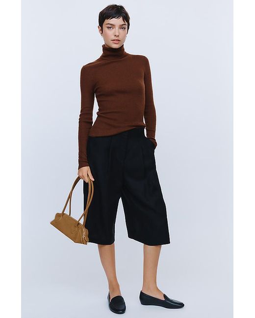 Maeve Brown 100% Cashmere Ribbed Turtleneck Top