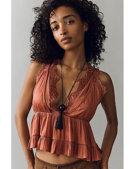 By Anthropologie Multicolor Lace-Trim Babydoll Top