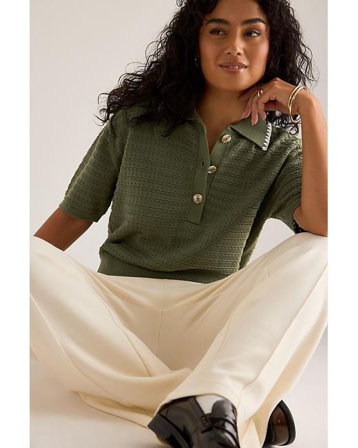 Varley Green Guilia Knit Polo Top