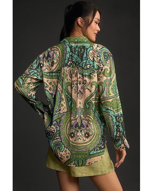 Anthropologie Green By Relaxed Long-sleeve Floral Shirt