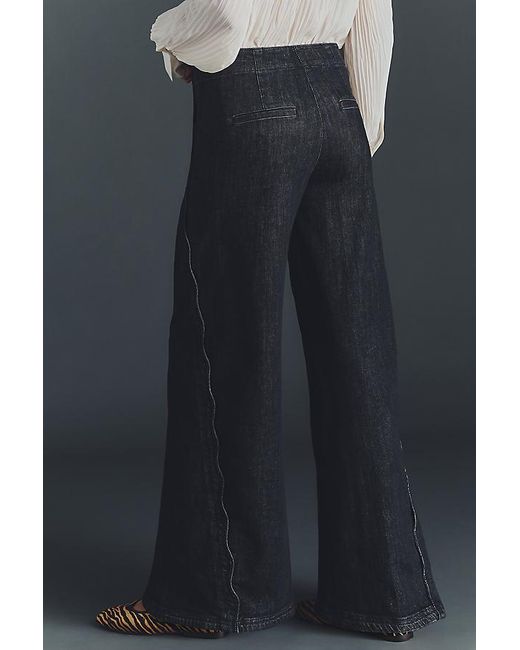 Maeve Black Scallop High-Rise Wide-Leg Jeans