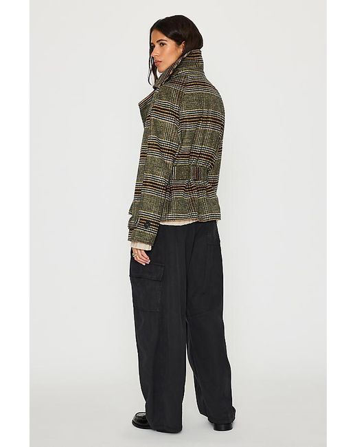 By Anthropologie Green Belted Check Wool-Blend Coat