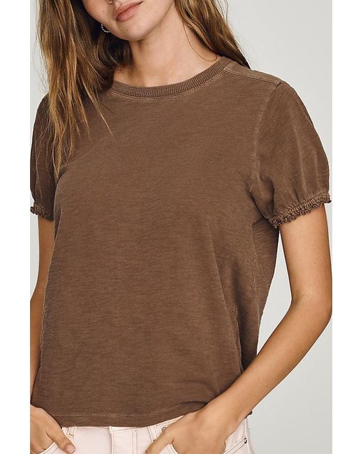 Pilcro Brown The Bennie Cotton-Slub Crew-Neck T-Shirt By Puff-Sleeve Edition