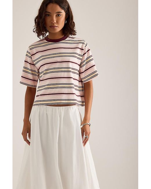 By Anthropologie Brown Boxy Stripe T-Shirt