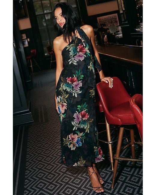 By Anthropologie Black Hardware Halter Scarf Slip Maxi Dress