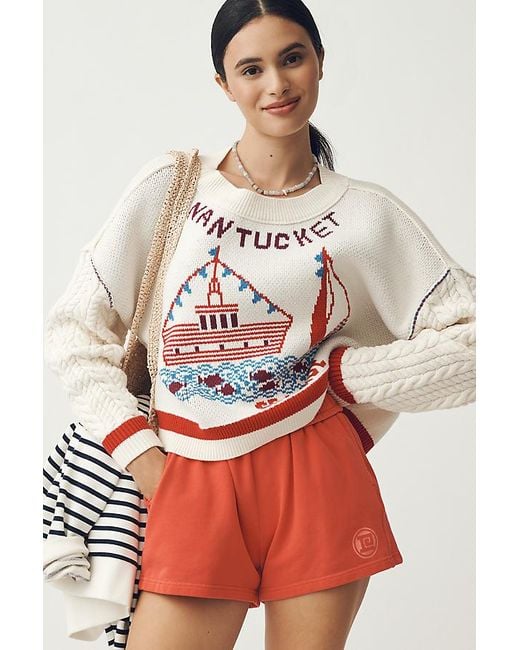 Maeve Red Graphic Cable-Knit Jumper