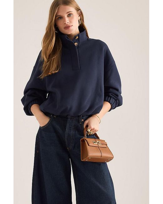 By Anthropologie Blue High-Neck Sweatshirt