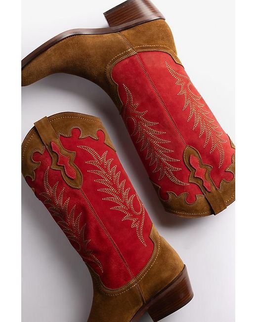 Penelope Chilvers Red Jolene Suede Cowboy Boots