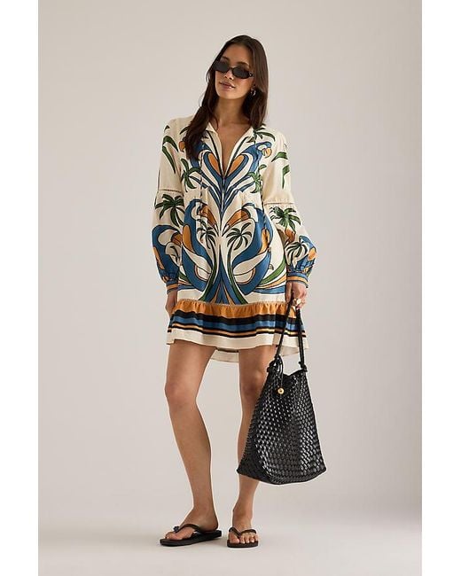 Farm Rio Multicolor Linen-Blend Tropical Print Mini Dress