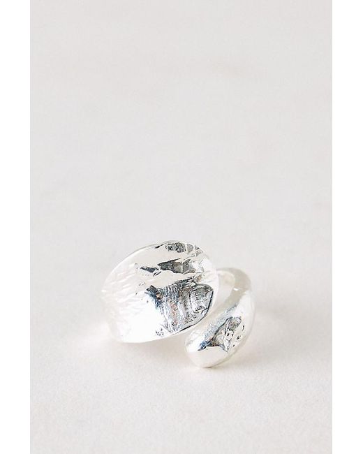 By Anthropologie White Hammered Wrap Ring