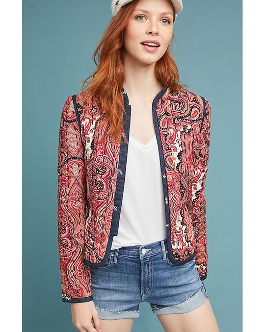 Anthropologie Red Waverly Quilted Jacket
