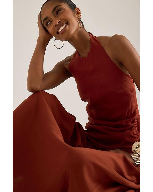 Faithfull The Brand Red Tali Linen-Blend Drop-Waist Maxi Dress