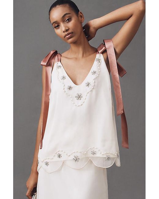 By Anthropologie Black Tie-Strap Crystal Tank Top