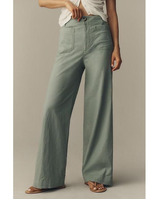 Maeve Blue The Colette Beachy Linen Full-Length Wide-Leg Trousers By