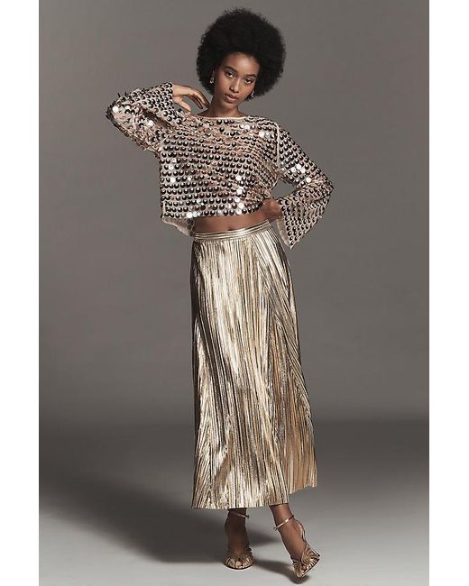 By Anthropologie Gray Metallic Midi Skirt