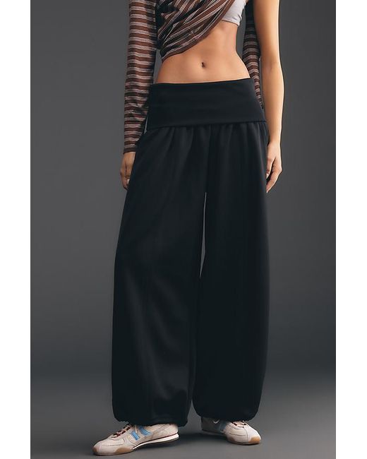 Daily Practice Black Foldover Balloon Trousers
