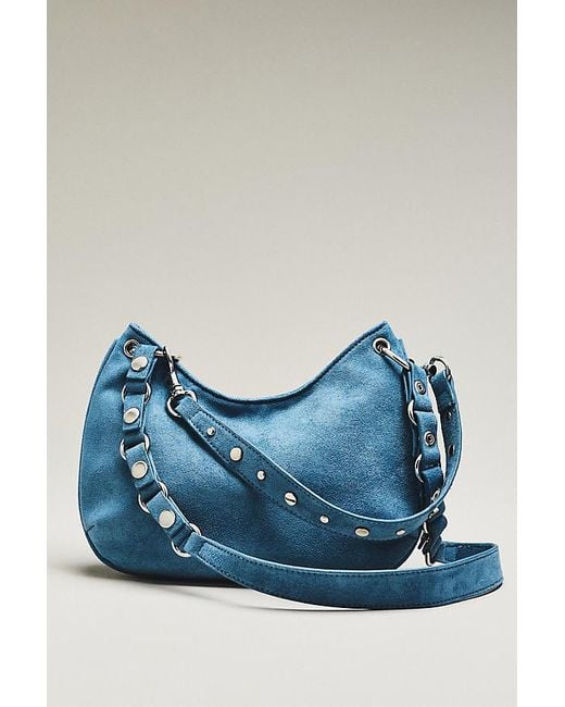 By Anthropologie Blue Faux-Suede Circular Shoulder Bag