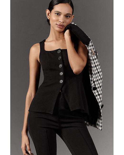 Maeve Black Fitted Button-Front Square-Neck Vest