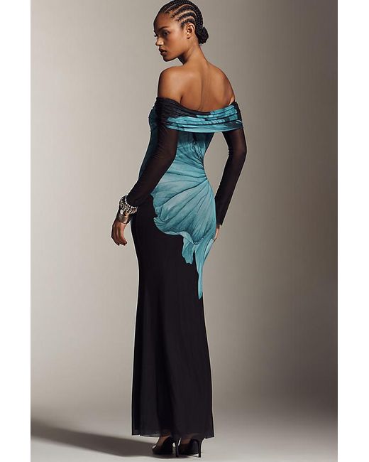 AFRM Multicolor Long-Sleeve Off-The-Shoulder Mesh Maxi Dress