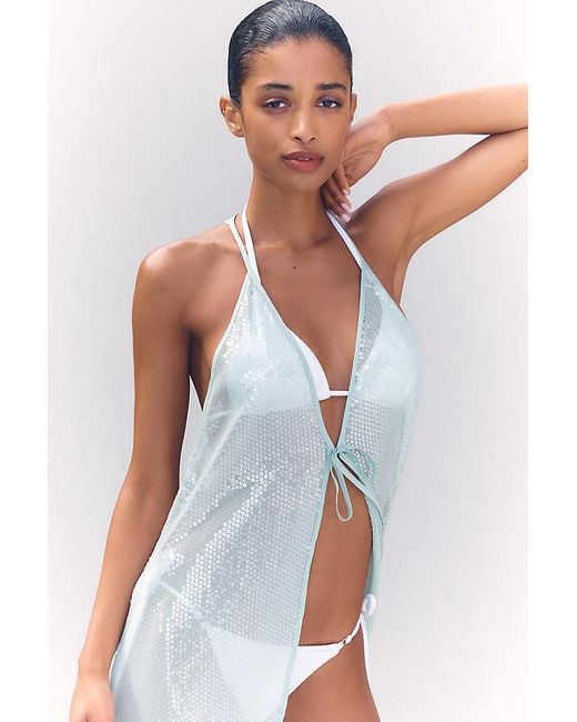 By Anthropologie Green Sequin Sheer Kaftan