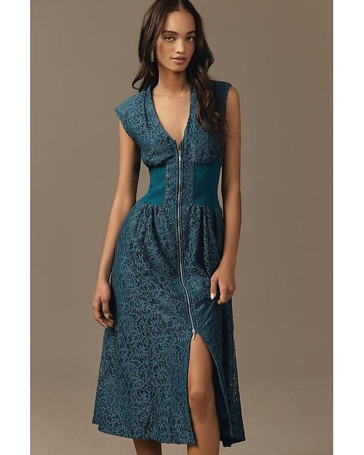 By Anthropologie The Tommie Cap-Sleeve Front-Zip Shirt Dress: Lace Edition  in Blue | Lyst UK