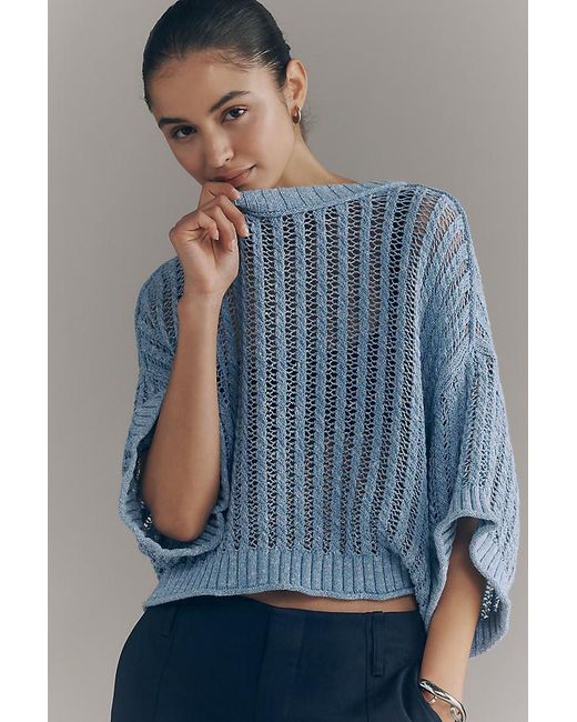 By Anthropologie Blue Goldie Corded Mesh Crew-Neck Jumper