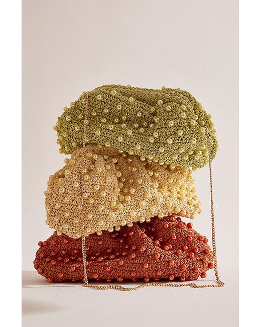 By Anthropologie Orange Beaded Crochet Clutch