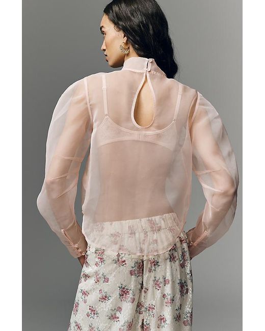 Maeve Multicolor Sheer Long-Sleeve High-Neck Blouse