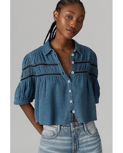 Maeve Blue The Leandra Shirred Yoke Blouse By Denim Edition