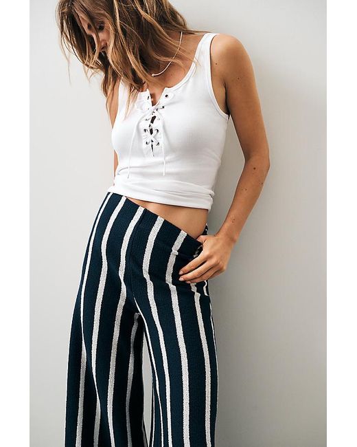 Celandine Blue Striped Terry Wide-Leg Trousers