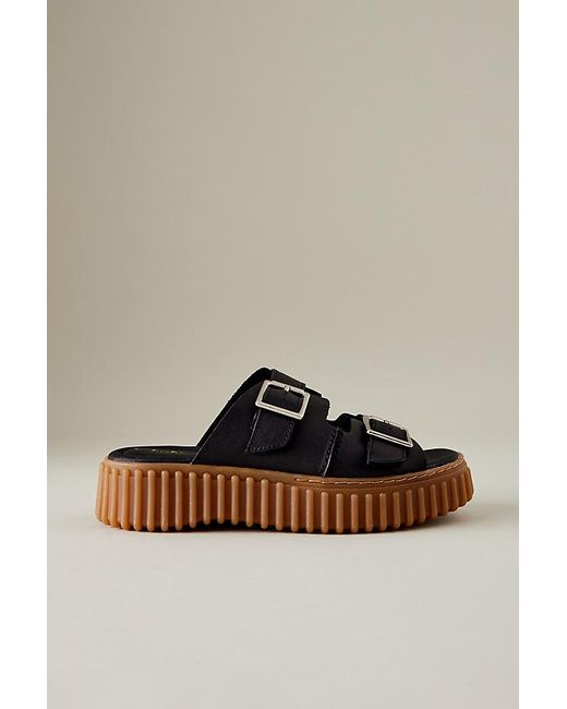 Clarks Brown Torhill Slide Leather Sandals