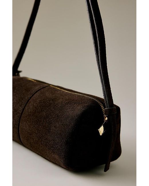 By Anthropologie Black Suede Barrel Bag