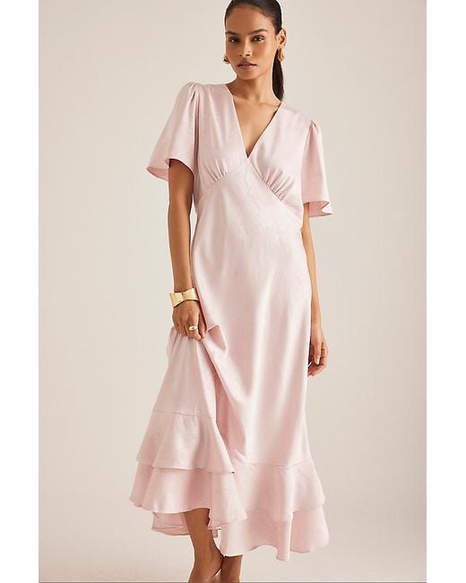 Nobody's Child Pink Alaina Flutter-Sleeve Midaxi Dress