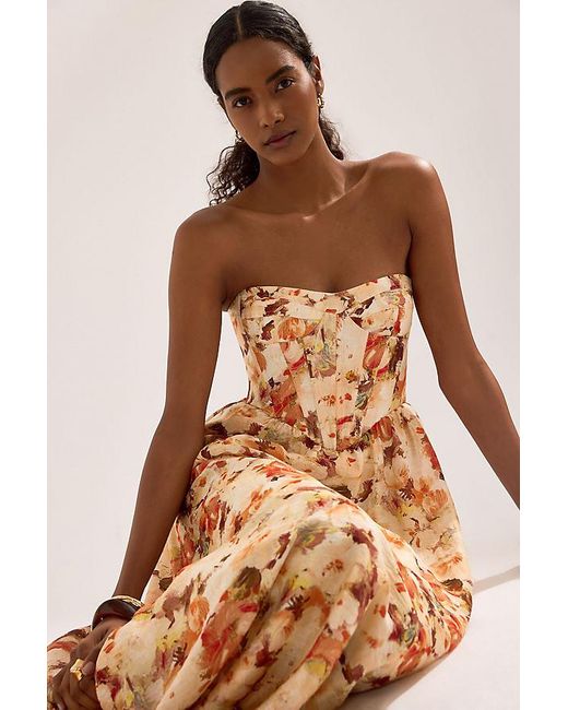 Bardot Natural Lola Strapless Corset Midi Dress