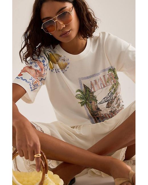 By Anthropologie Natural Amalfi Graphic Boxy T-Shirt