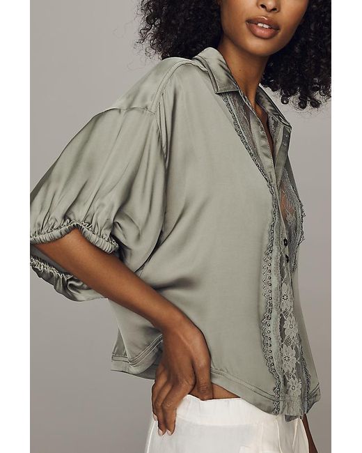 Pilcro Gray Quincy Lace Blouse By
