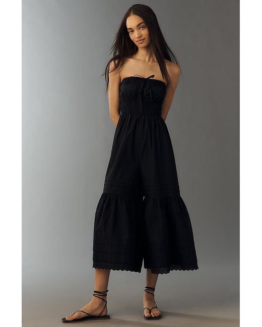 By Anthropologie Black Strapless Wide-Leg Jumpsuit
