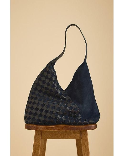 By Anthropologie Black Checkerboard Leather Hobo Bag