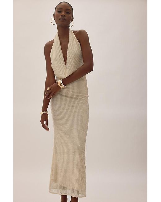 Bardot Natural Nola Sequin Cowl-Neck Maxi Dress