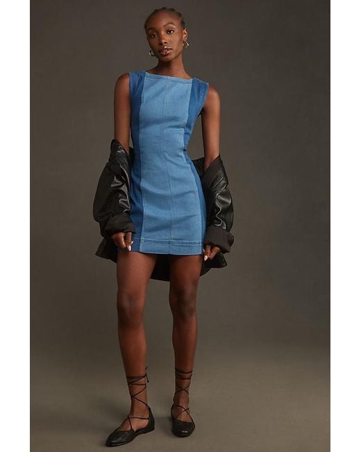 Pilcro Blue Sleeveless Two-tone Denim Mini Dress