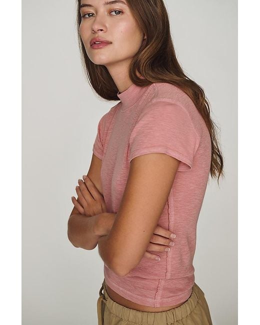 Pilcro Pink Cyris Cotton Modal Turtleneck T-Shirt