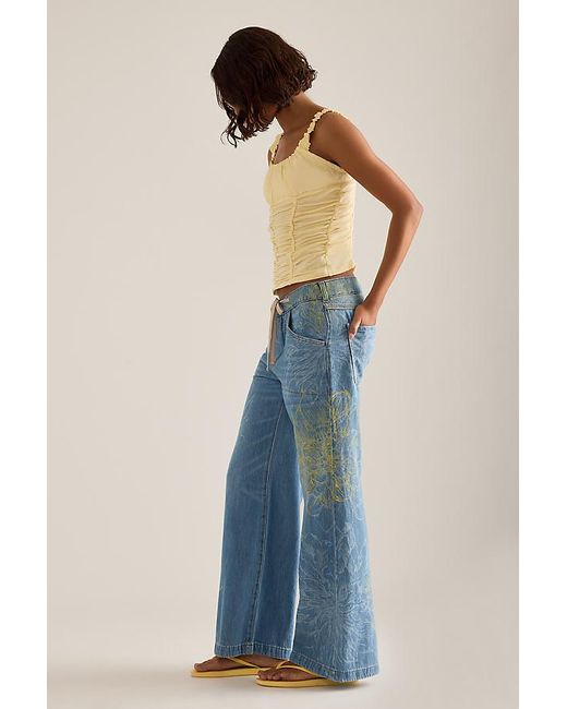 Pilcro Blue High-Rise Wide-Leg Drawstring Jeans