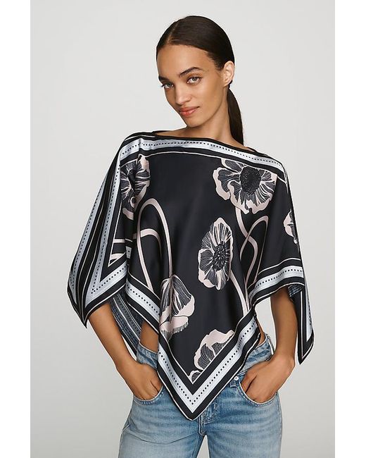 By Anthropologie Black Printed Scarf Poncho
