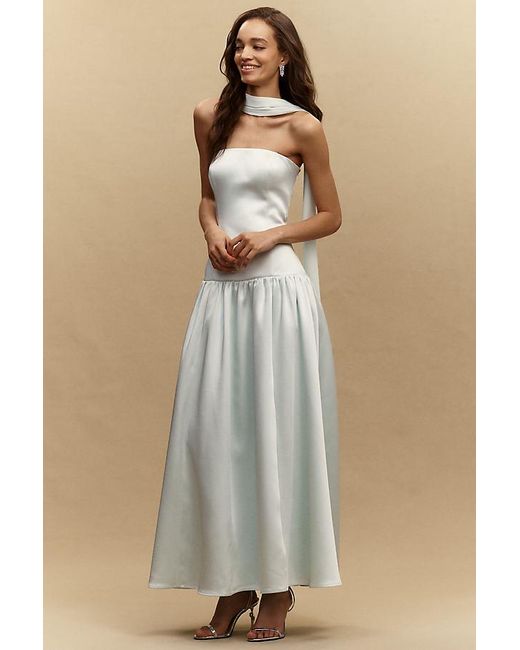 Mare Mare Natural Strapless Drop-Waist Satin Maxi Dress