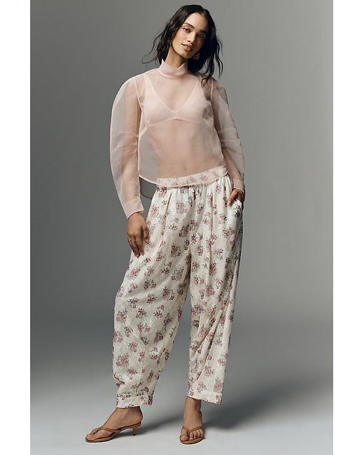 Maeve Multicolor Sheer Long-Sleeve High-Neck Blouse